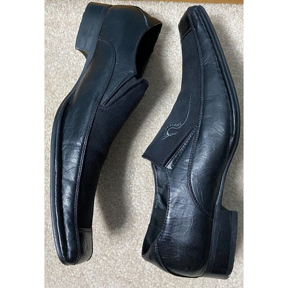 B&W Classic Black Leather Embroidered Square Toe Slip On Casual Dress Shoes 10.5 main image 6